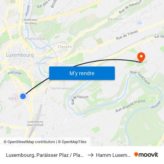 Luxembourg, Paräisser Plaz / Place De Paris to Hamm Luxembourg map
