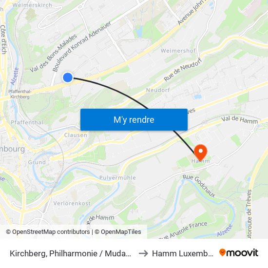 Kirchberg, Philharmonie / Mudam (Bus) to Hamm Luxembourg map