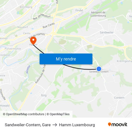 Sandweiler-Contern, Gare to Hamm Luxembourg map