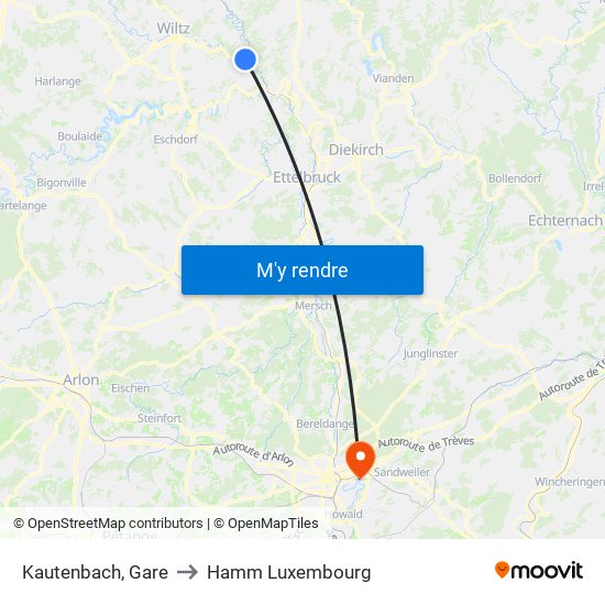 Kautenbach, Gare to Hamm Luxembourg map