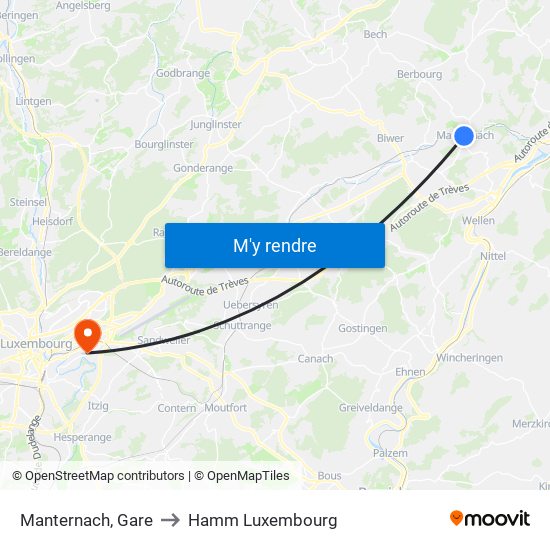 Manternach, Gare to Hamm Luxembourg map