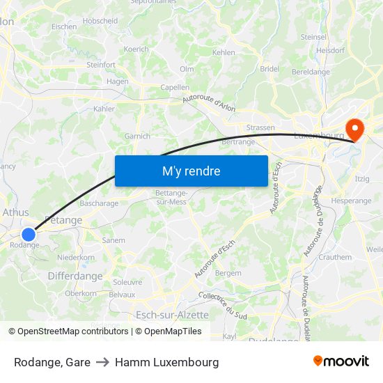 Rodange, Gare to Hamm Luxembourg map