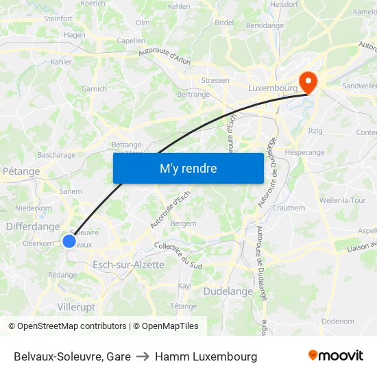 Belvaux-Soleuvre, Gare to Hamm Luxembourg map