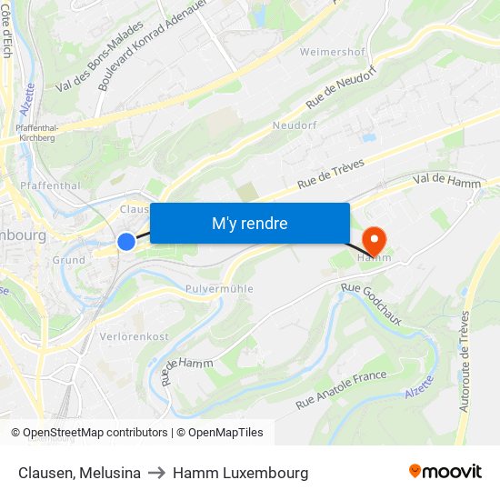 Clausen, Melusina to Hamm Luxembourg map