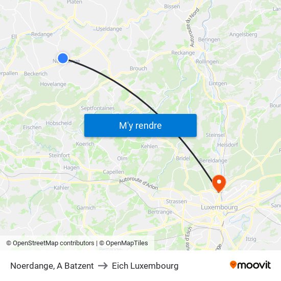 Noerdange, A Batzent to Eich Luxembourg map