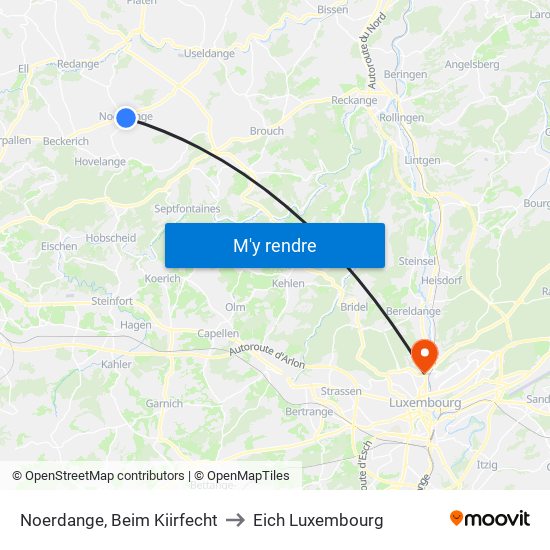 Noerdange, Beim Kiirfecht to Eich Luxembourg map