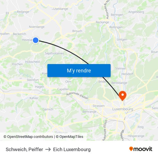 Schweich, Peiffer to Eich Luxembourg map