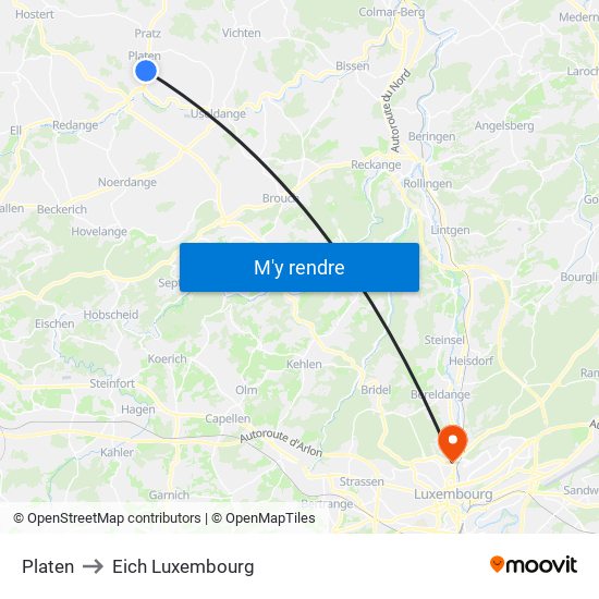 Platen to Eich Luxembourg map