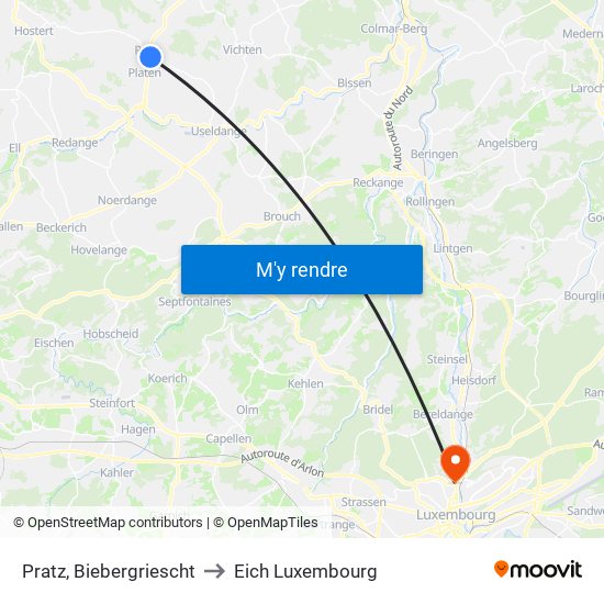 Pratz, Biebergriescht to Eich Luxembourg map