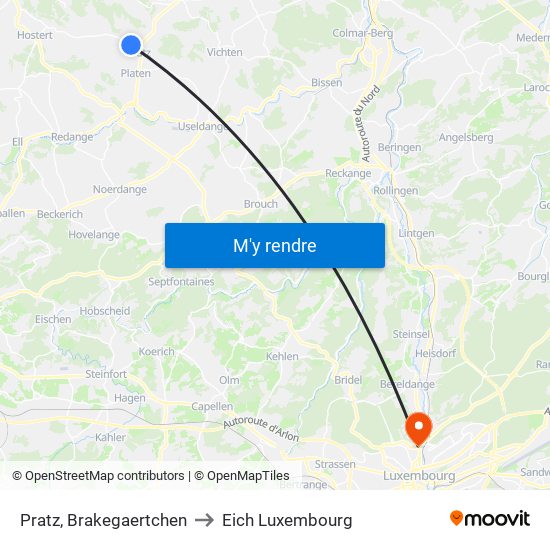 Pratz, Brakegaertchen to Eich Luxembourg map