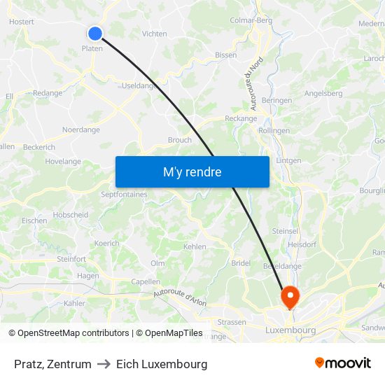 Pratz, Zentrum to Eich Luxembourg map