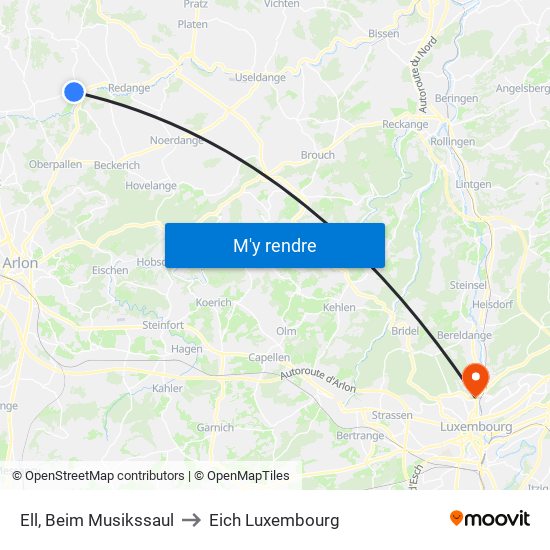 Ell, Beim Musikssaul to Eich Luxembourg map