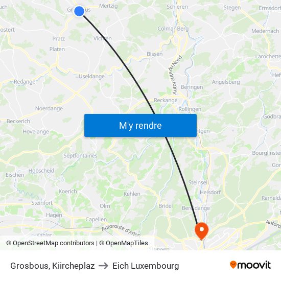 Grosbous, Kiircheplaz to Eich Luxembourg map