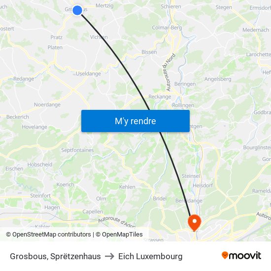 Grosbous, Sprëtzenhaus to Eich Luxembourg map
