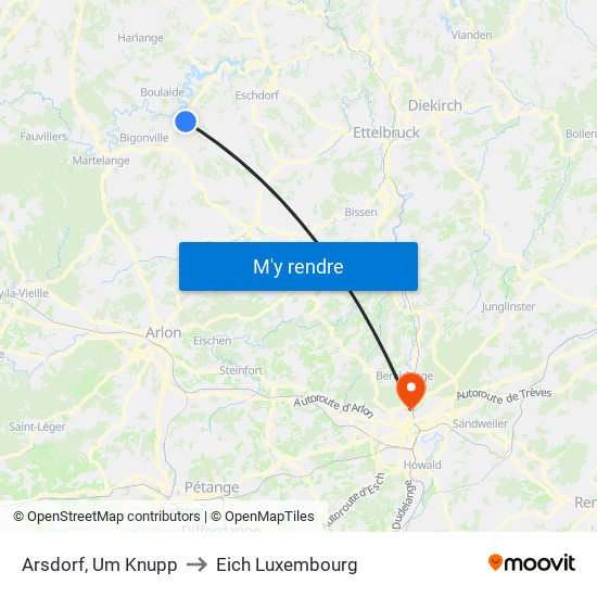 Arsdorf, Um Knupp to Eich Luxembourg map