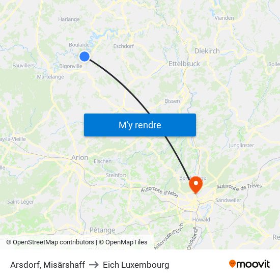 Arsdorf, Misärshaff to Eich Luxembourg map