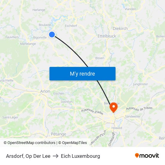 Arsdorf, Op Der Lee to Eich Luxembourg map