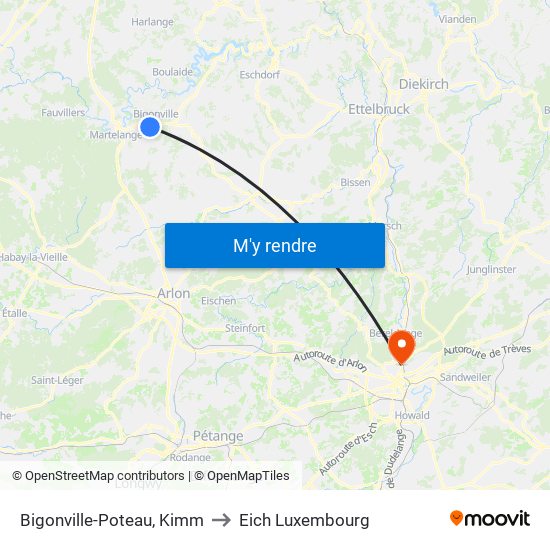 Bigonville-Poteau, Kimm to Eich Luxembourg map