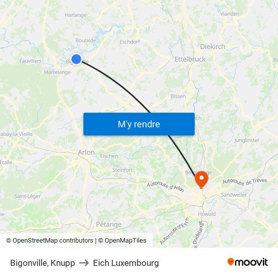 Bigonville, Knupp to Eich Luxembourg map