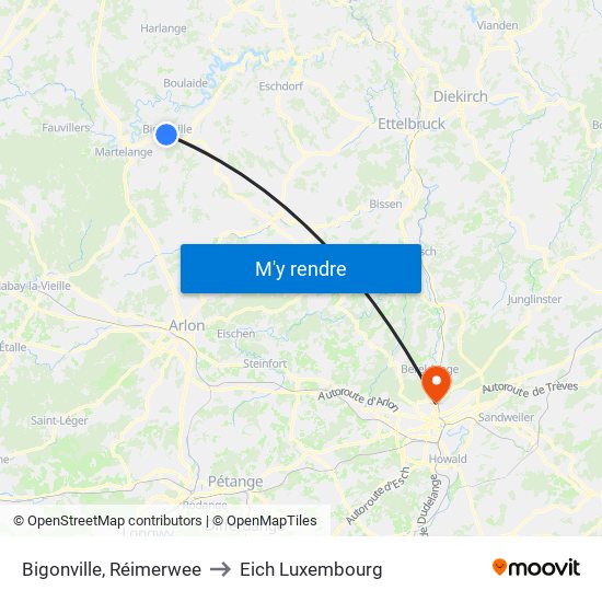 Bigonville, Réimerwee to Eich Luxembourg map