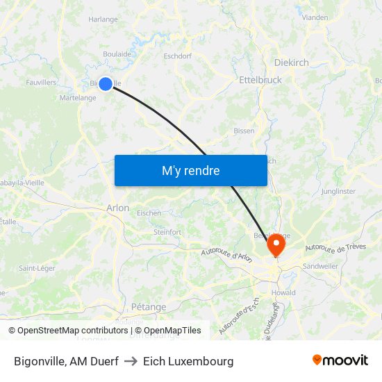 Bigonville, AM Duerf to Eich Luxembourg map