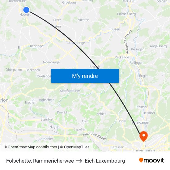 Folschette, Rammericherwee to Eich Luxembourg map