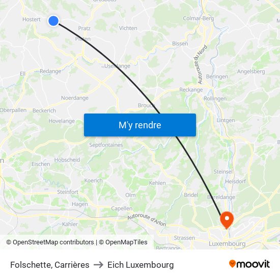 Folschette, Carrières to Eich Luxembourg map