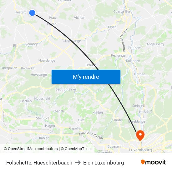 Folschette, Hueschterbaach to Eich Luxembourg map