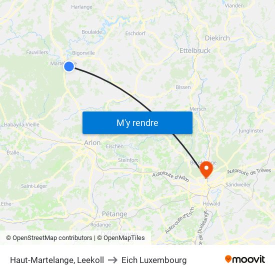 Haut-Martelange, Leekoll to Eich Luxembourg map