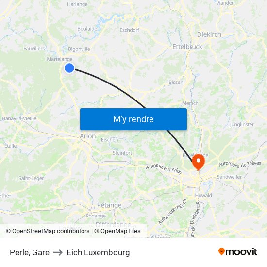 Perlé, Gare to Eich Luxembourg map