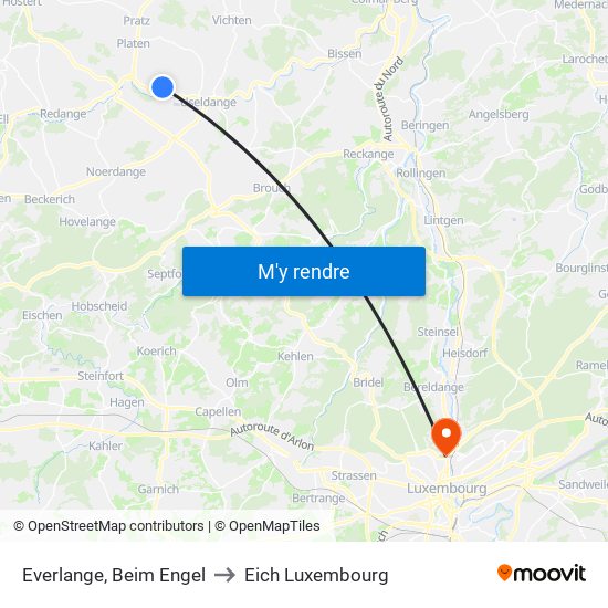 Everlange, Beim Engel to Eich Luxembourg map
