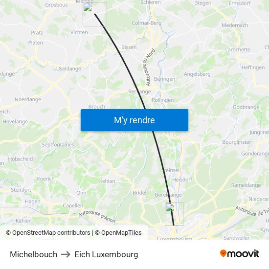 Michelbouch to Eich Luxembourg map