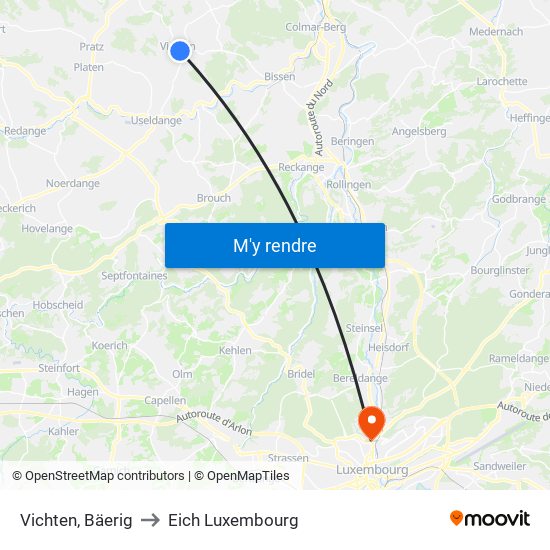 Vichten, Bäerig to Eich Luxembourg map