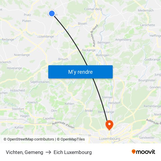 Vichten, Gemeng to Eich Luxembourg map