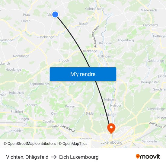 Vichten, Ohligsfeld to Eich Luxembourg map