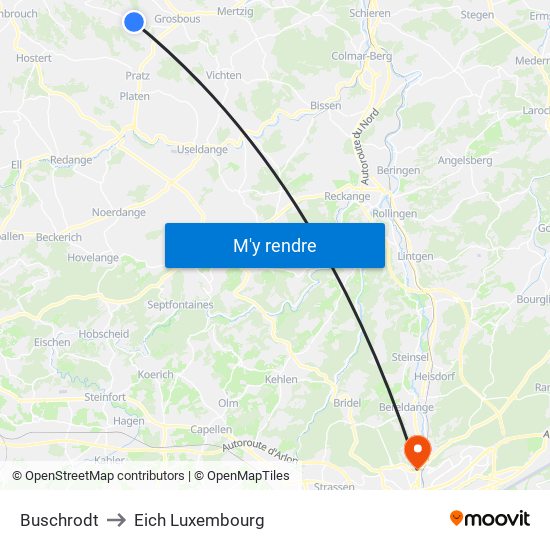 Buschrodt to Eich Luxembourg map