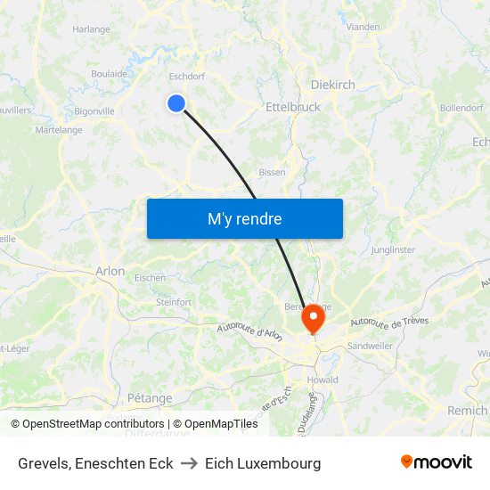 Grevels, Eneschten Eck to Eich Luxembourg map