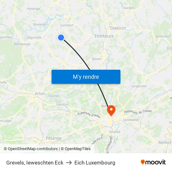 Grevels, Ieweschten Eck to Eich Luxembourg map