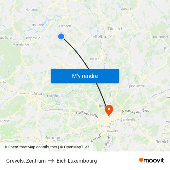 Grevels, Zentrum to Eich Luxembourg map