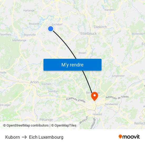 Kuborn to Eich Luxembourg map