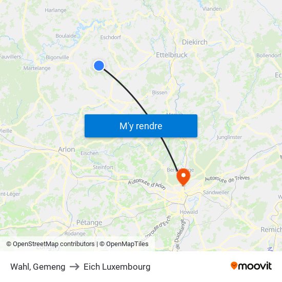 Wahl, Gemeng to Eich Luxembourg map