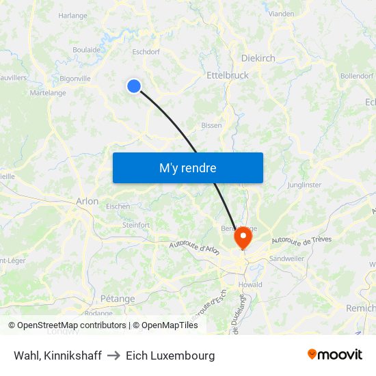 Wahl, Kinnikshaff to Eich Luxembourg map