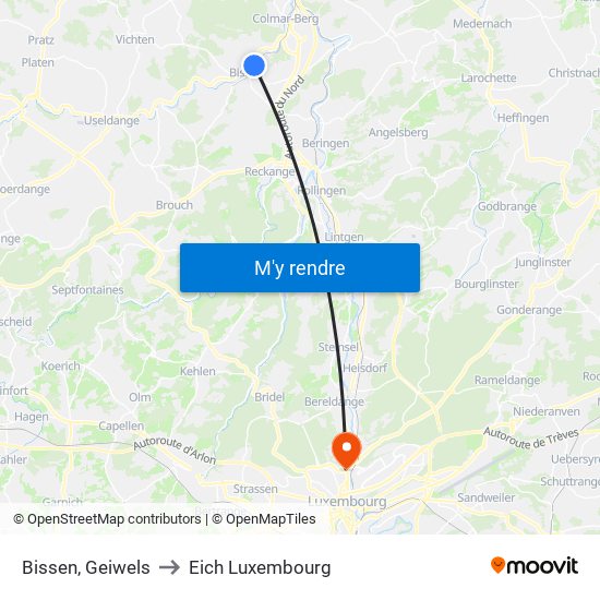 Bissen, Geiwels to Eich Luxembourg map