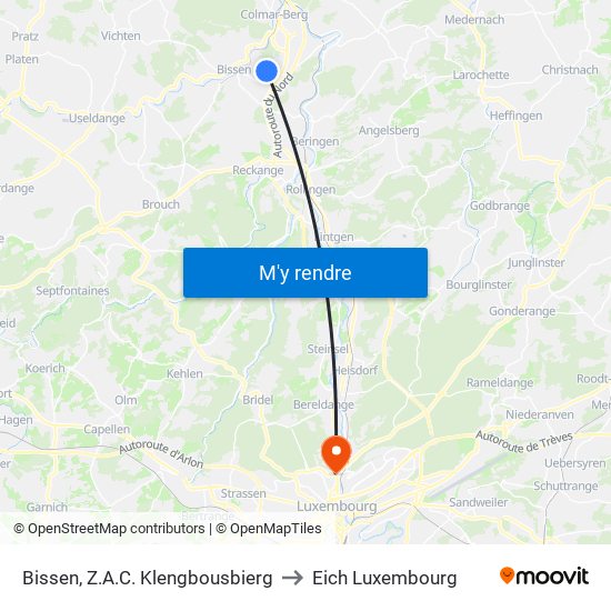 Bissen, Z.A.C. Klengbousbierg to Eich Luxembourg map