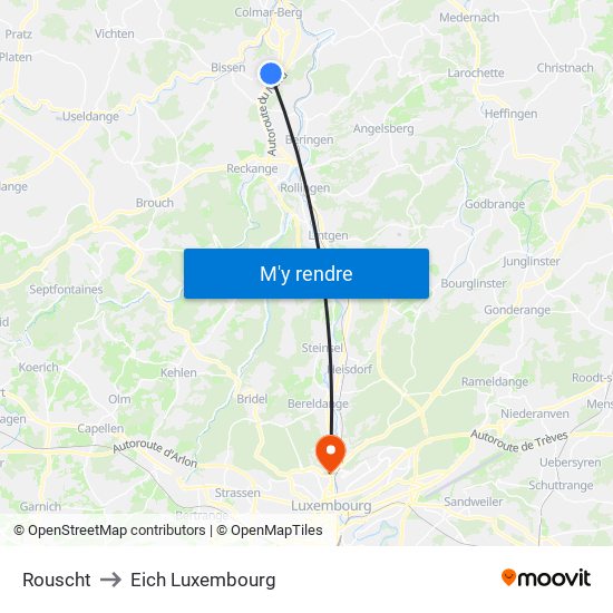 Rouscht to Eich Luxembourg map