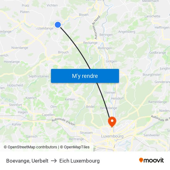 Boevange, Uerbelt to Eich Luxembourg map