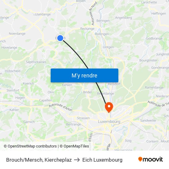 Brouch/Mersch, Kiercheplaz to Eich Luxembourg map