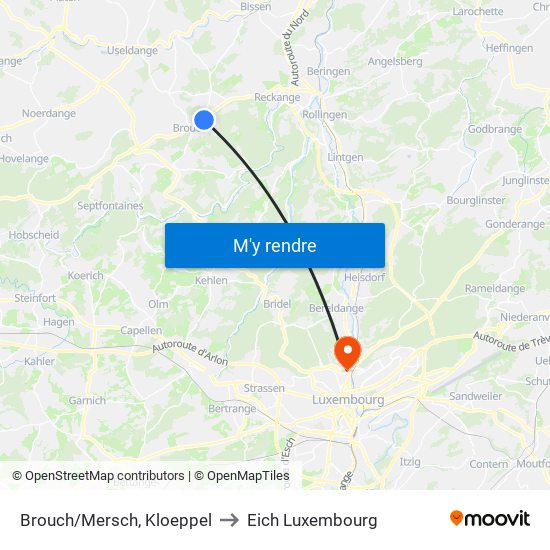 Brouch/Mersch, Kloeppel to Eich Luxembourg map