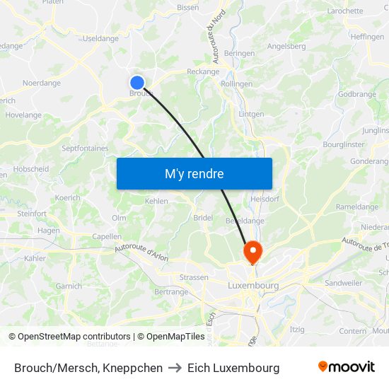 Brouch/Mersch, Kneppchen to Eich Luxembourg map