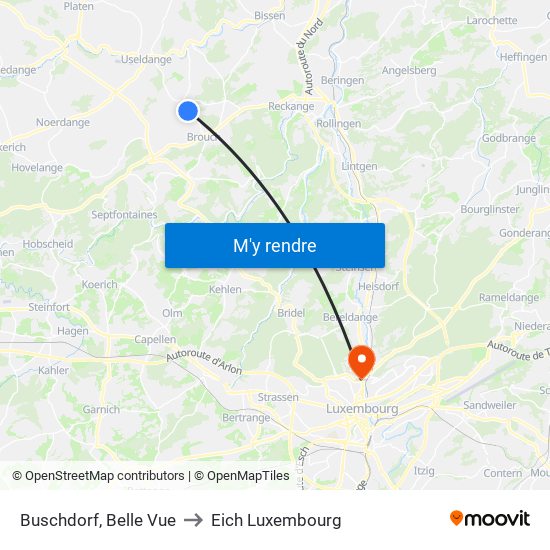 Buschdorf, Belle Vue to Eich Luxembourg map